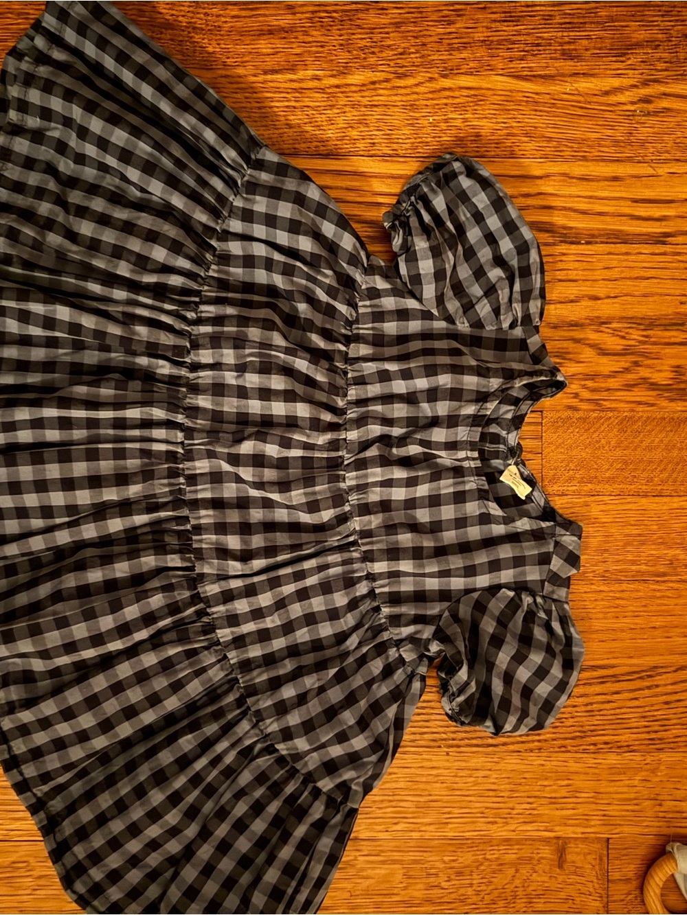 GAP Black & Gray Gingham Puff-Sleeve Top for Girls